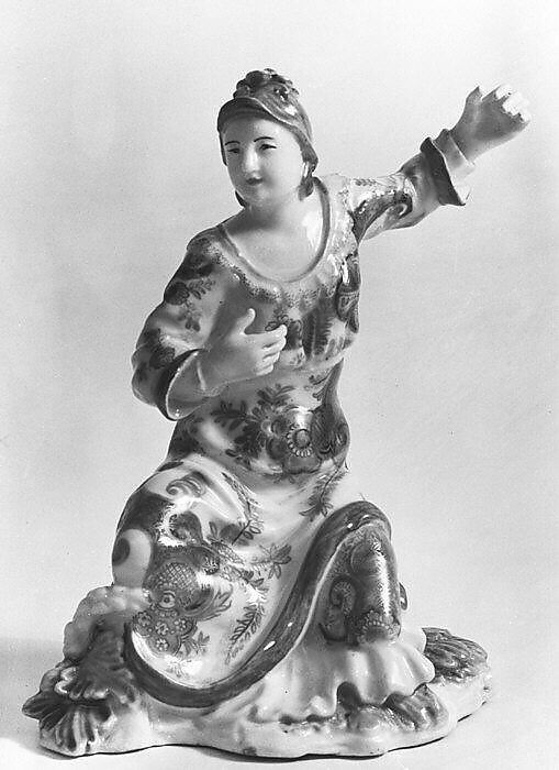 Actress (one of a pair), Saint-Cloud factory (French, mid-1690s–1766), Soft-paste porcelain decorated in polychrome enamels, gold, French, Saint-Cloud