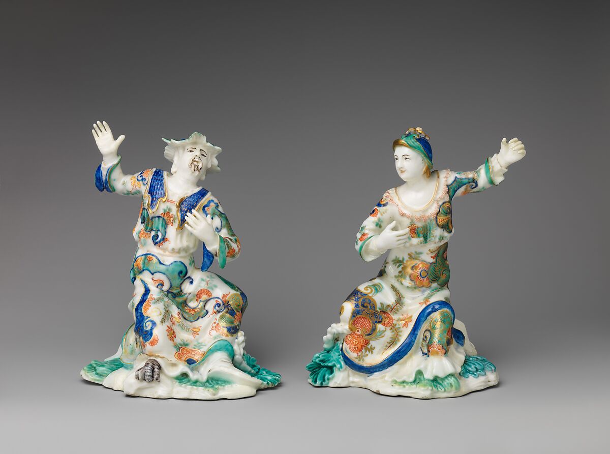 Actress (one of a pair), Saint-Cloud factory (French, mid-1690s–1766), Soft-paste porcelain decorated in polychrome enamels, gold, French, Saint-Cloud 