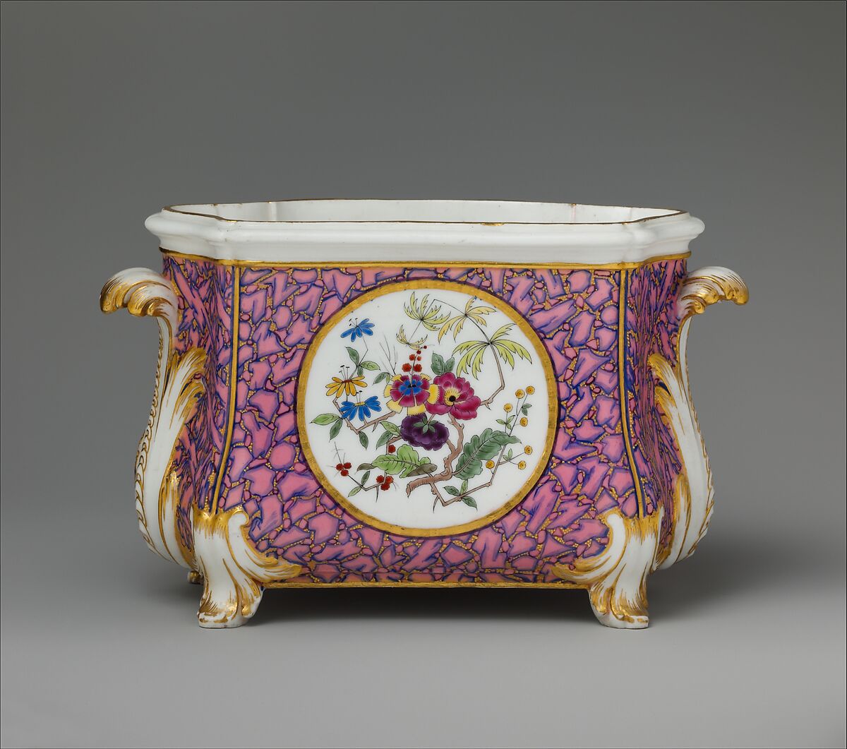 Vase (cuvette à fleurs Courteille), Sèvres Manufactory (French, 1740–present), Soft-paste porcelain decorated in polychrome enamels, gold, French, Sèvres