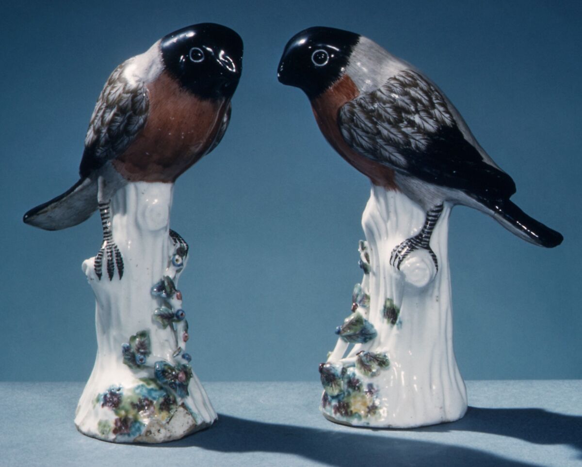 Bullfinch (one of a pair), Vincennes Manufactory (French, ca. 1740–1756), Soft-paste porcelain, French, Vincennes