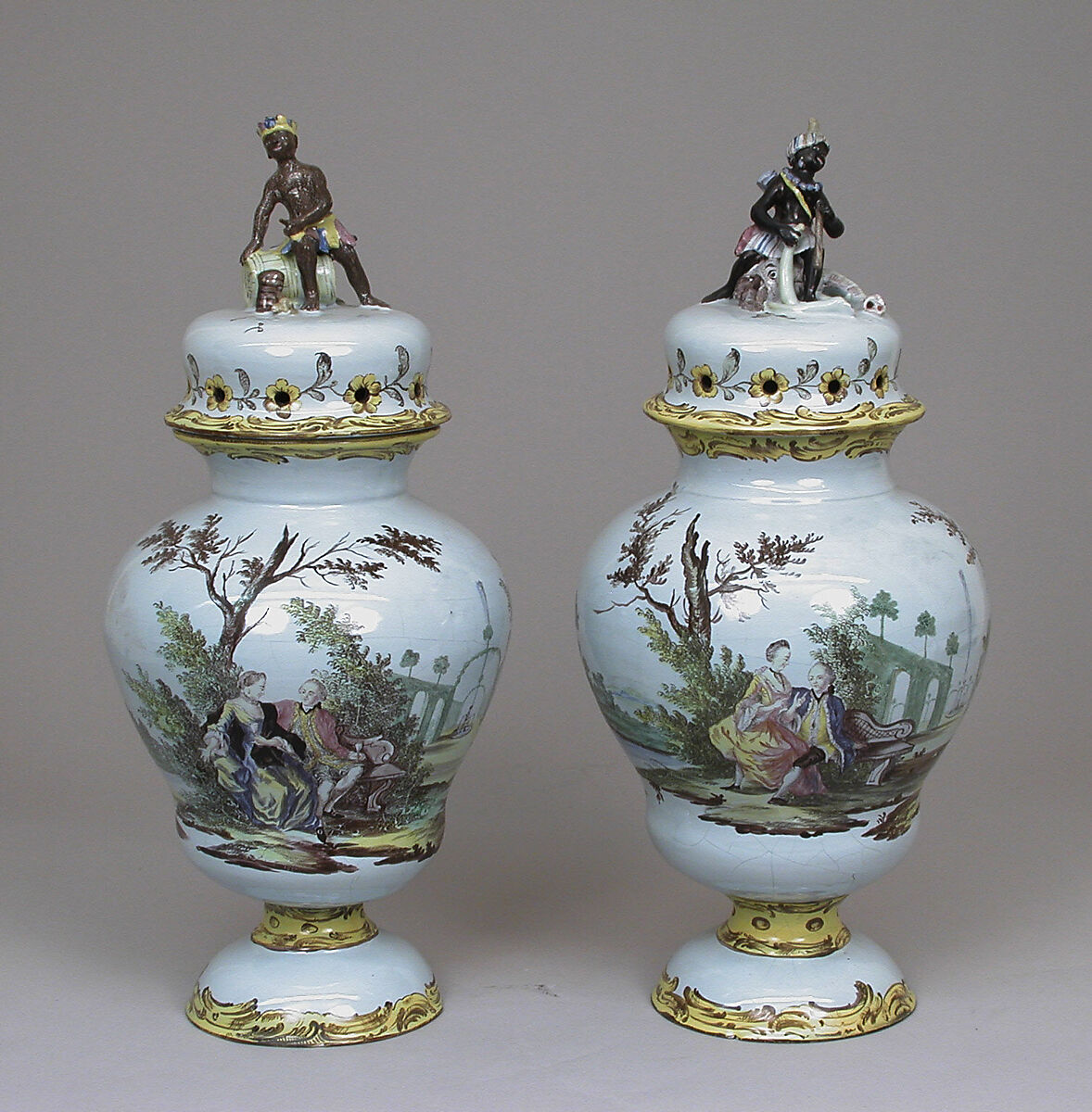 Potpourri vase with cover (one of a pair), Abraham Leihamer (1745–1774), Tin-glazed earthenware, German, Stockelsdorf