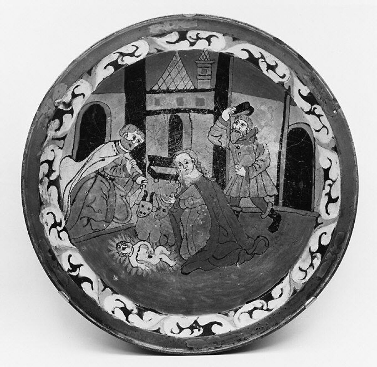 Dish with The Nativity, Glazed earthenware, German, Silesia 
