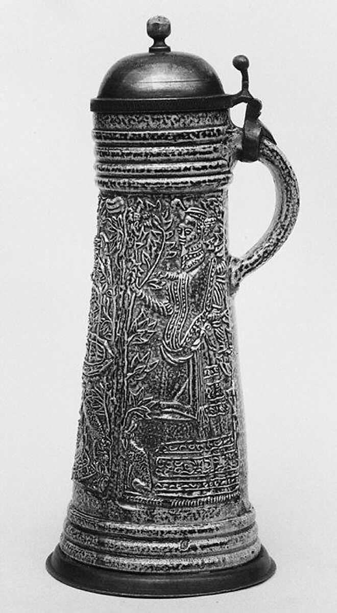 Tankard (Schnelle), Workshop of Eigelstein, Salt-glazed stoneware; pewter, German, Cologne 