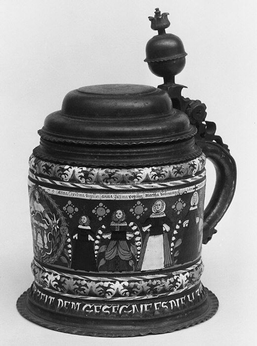 Tankard, Johannes Vogel, Stoneware; pewter, German, Kreussen 