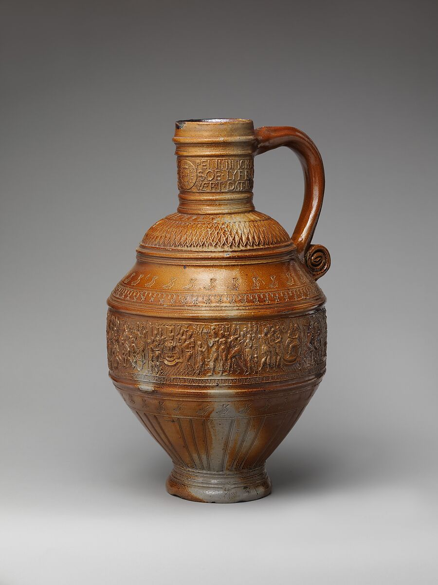 Jug, Engel Kran, Stoneware, Flemish, Raeren
