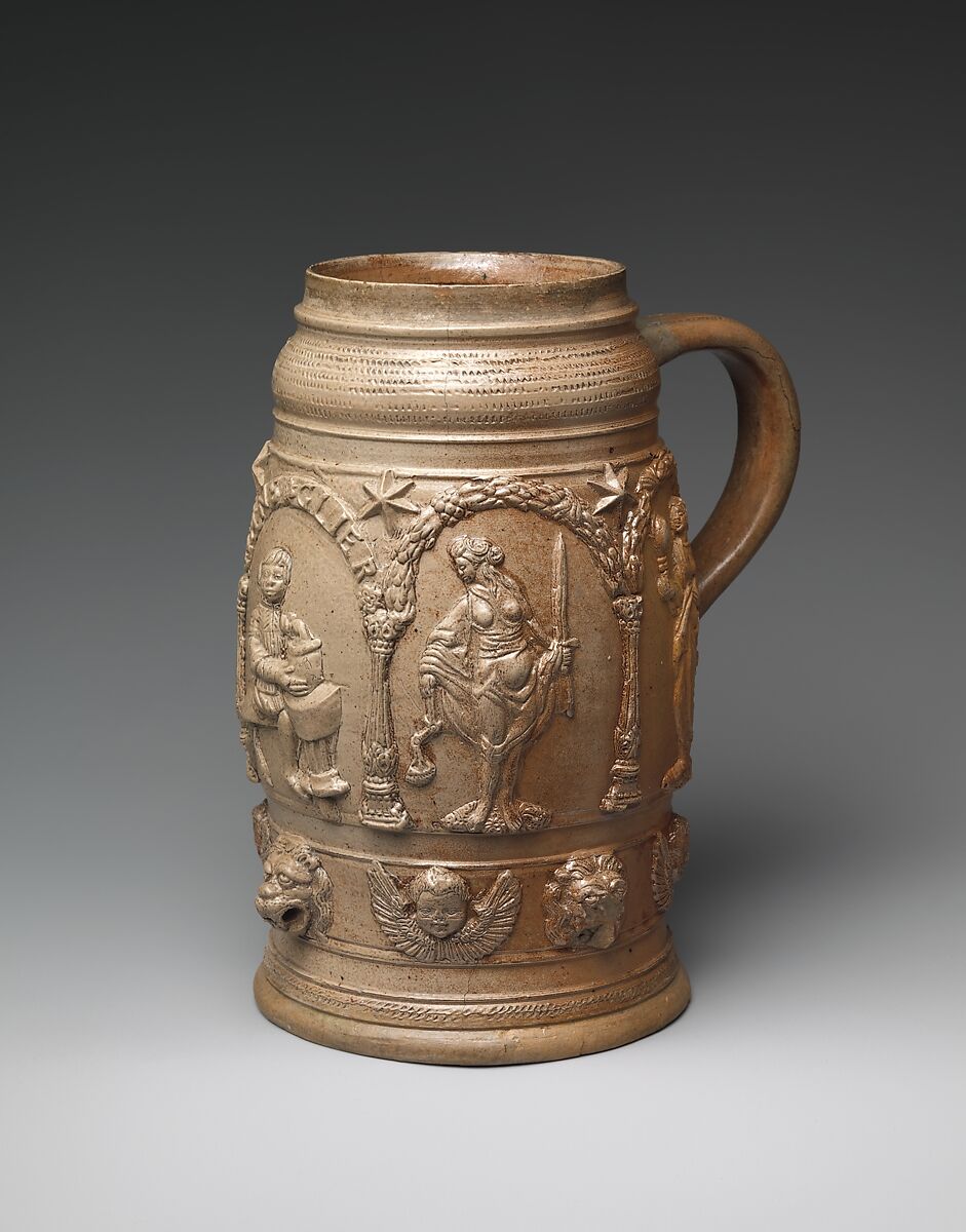 Tankard, Hans Glier (German, late 16th–early 17th century), Salt-glazed stoneware, German, Saxony (Zeitz or Waldenburg) 