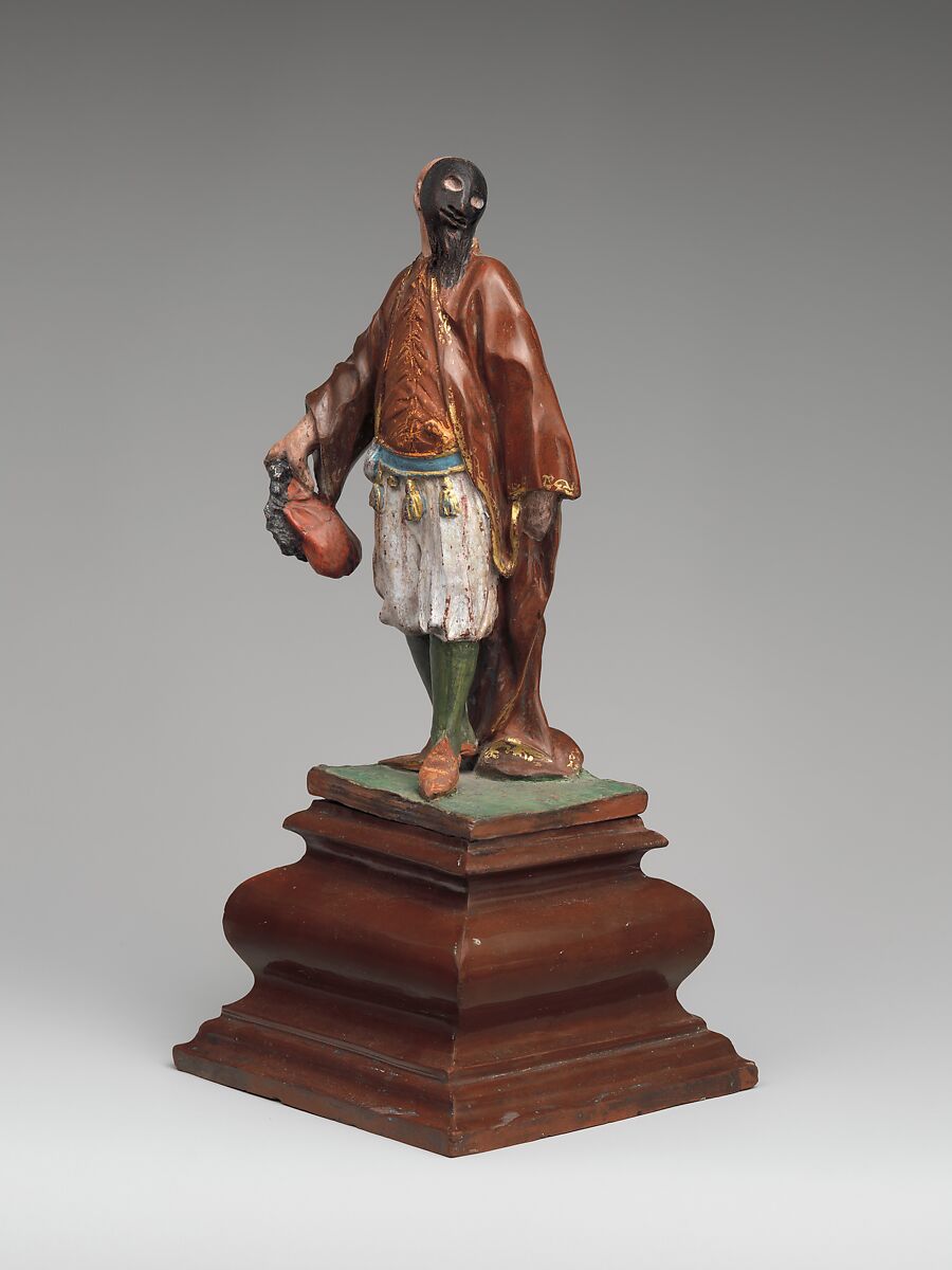 Brighella on a pedestal, Meissen Manufactory (German, 1710–present), Stoneware with unfired colors, German, Meissen