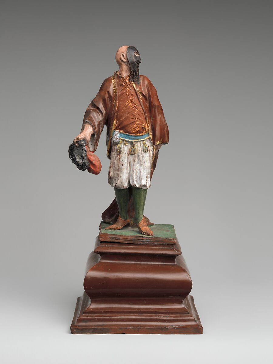 Brighella on a pedestal, Meissen Manufactory (German, 1710–present), Stoneware with unfired colors, German, Meissen 