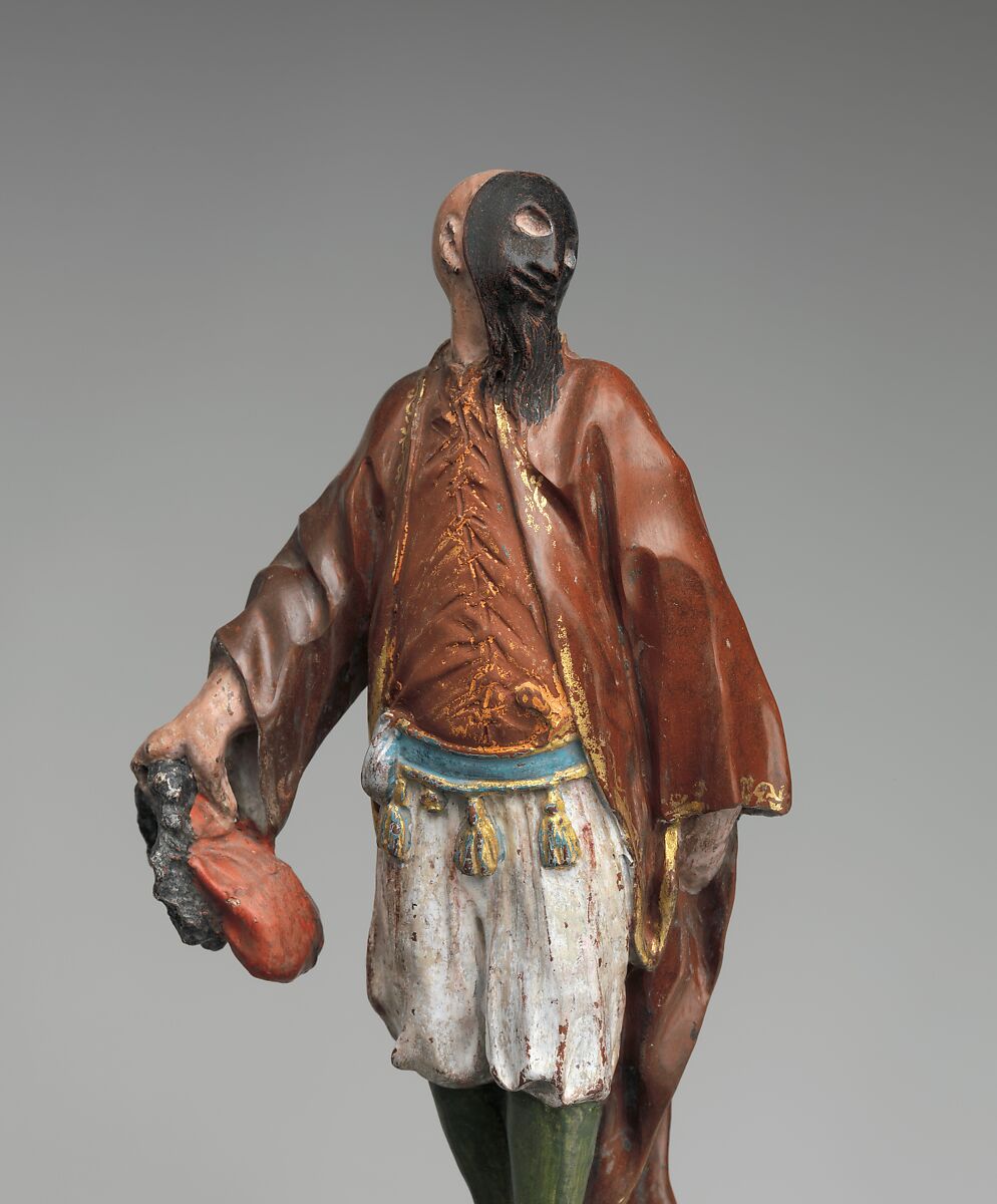 Brighella on a pedestal, Meissen Manufactory (German, 1710–present), Stoneware with unfired colors, German, Meissen