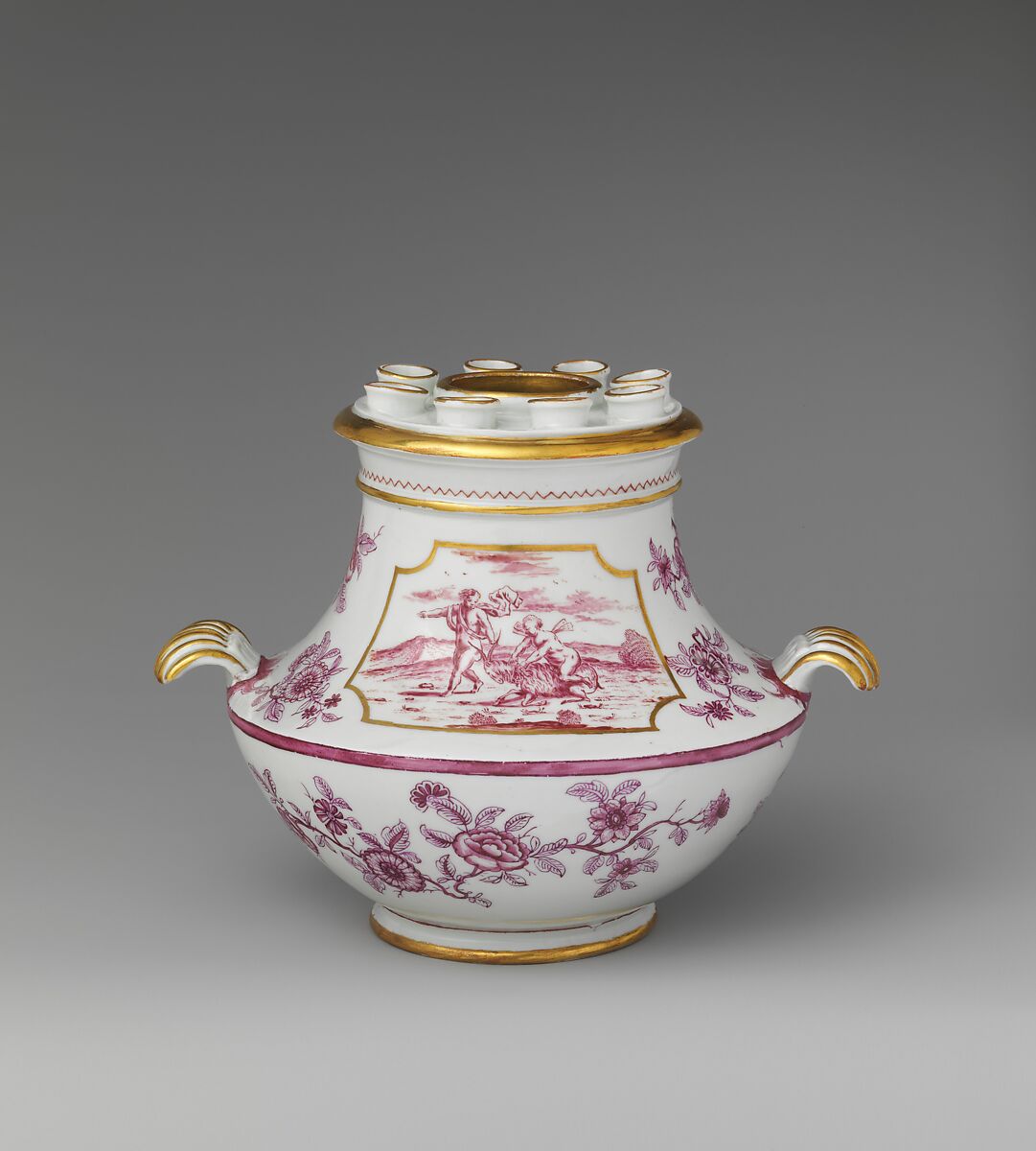 Tulip vase from a garniture, Vienna, Hard-paste porcelain decorated in polychrome enamel, gold, Austrian, Vienna