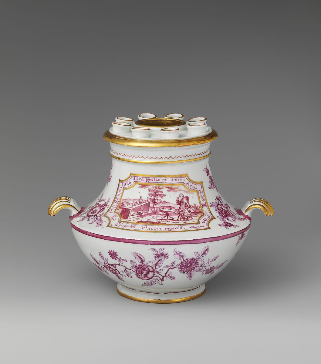 Tulip vase from a garniture, Vienna, Hard-paste porcelain decorated in polychrome enamel, gold, Austrian, Vienna 