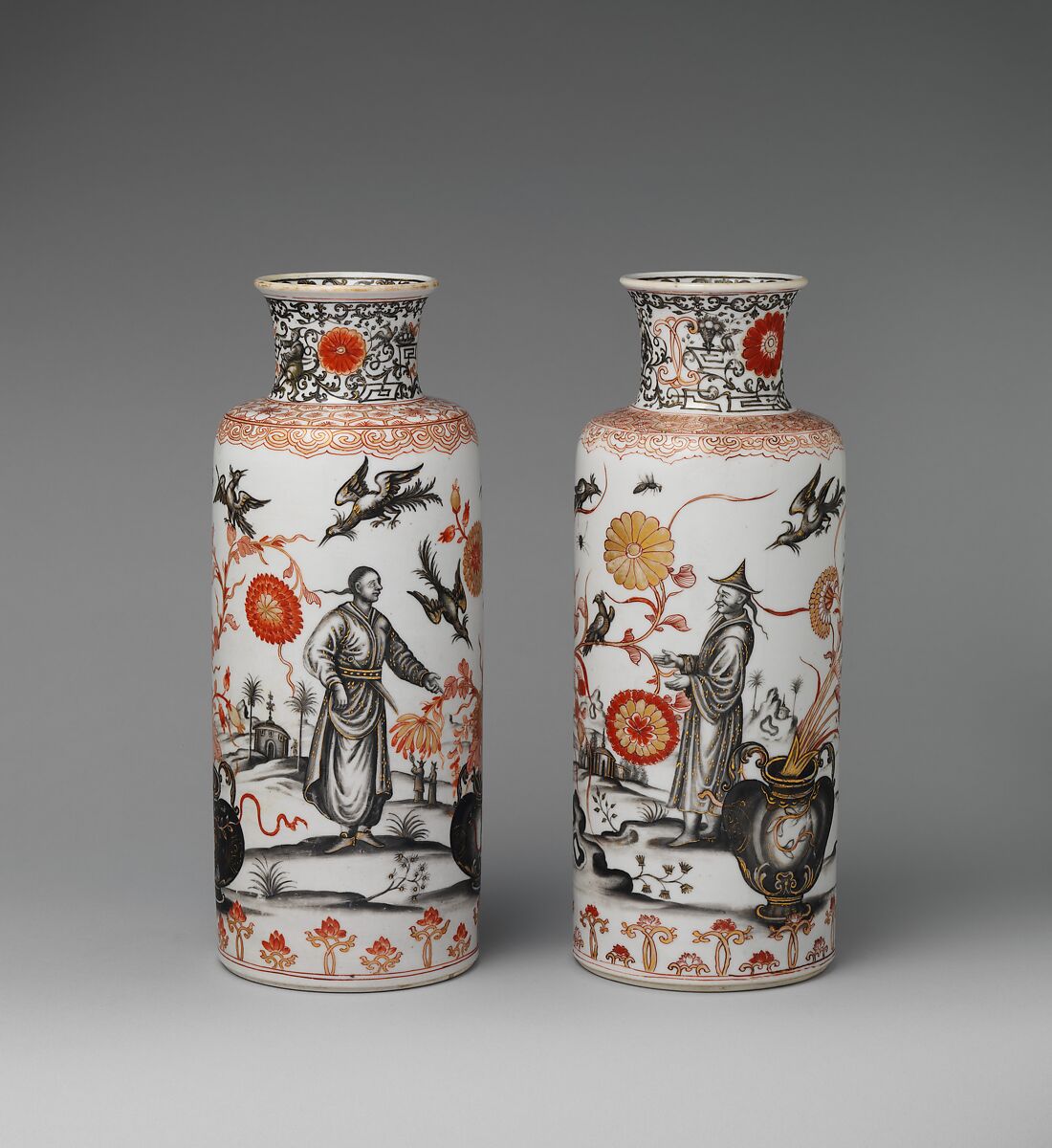 Vase (one of a pair), Decorated by the Hausmaler Ignaz Preissler (German, Friedrichswald 1676–1741Kronsstadt), Hard-paste porcelain (Jingdezhen ware), Chinese with Bohemian, Kronstadt decoration 