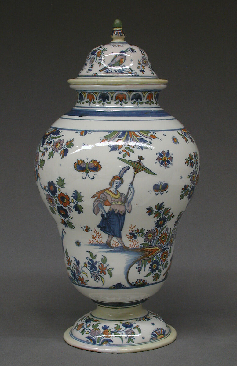 Vase with cover, Alcora Manufactory (Spanish, 1727–1895), Tin-glazed earthenware, Spanish, Alcora 