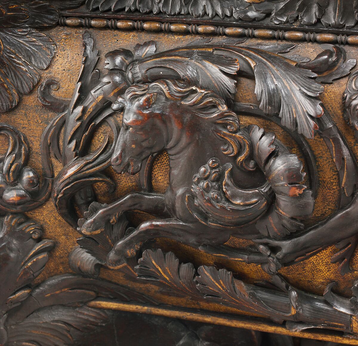 Cassone (one of a pair), Walnut, carved and partially gilded, Italian, Rome