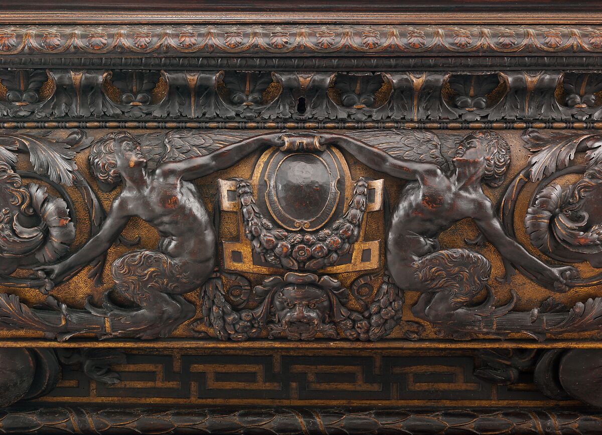 Cassone (one of a pair), Walnut, carved and partially gilded, Italian, Rome