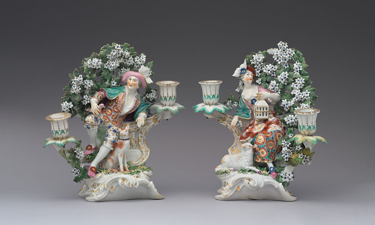 Candelabrum (one of a pair), Derby Porcelain Manufactory (British, 1751–1785), Soft-paste porcelain, British, Derby