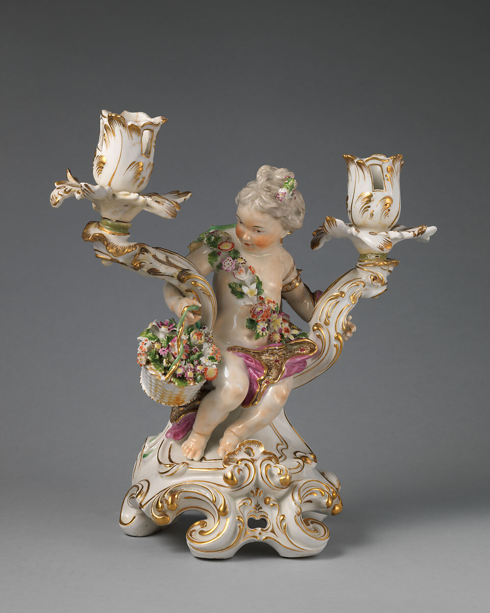 Candelabrum (one of a pair), Chelsea Porcelain Manufactory (British, 1744–1784), Soft-paste porcelain, British, Chelsea 