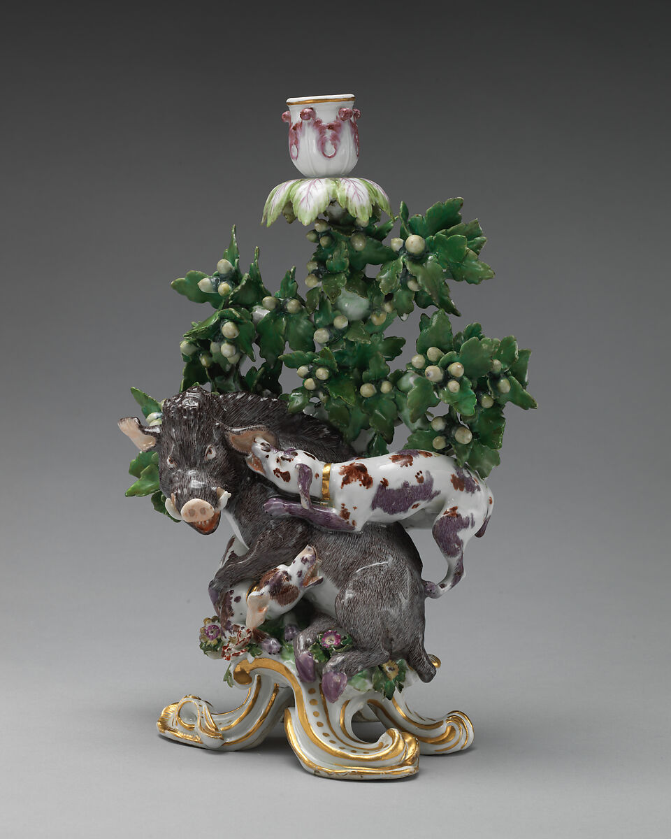 Candlestick (one of a pair), Chelsea Porcelain Manufactory (British, 1745–1784, Gold Anchor Period, 1759–69), Soft-paste porcelain, British, Chelsea 