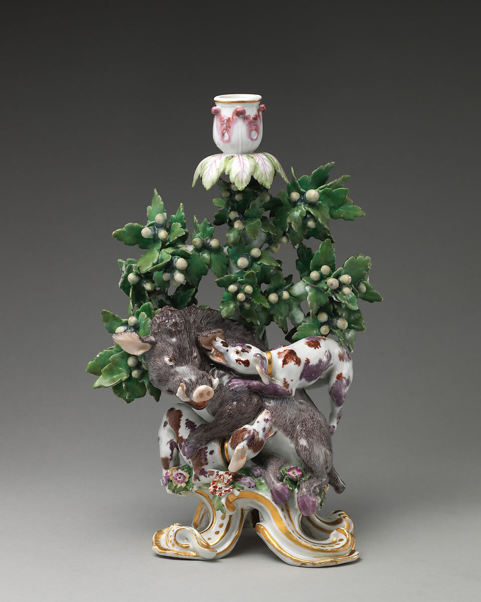 Candlestick (one of a pair), Chelsea Porcelain Manufactory (British, 1745–1784, Gold Anchor Period, 1759–69), Soft-paste porcelain, British, Chelsea