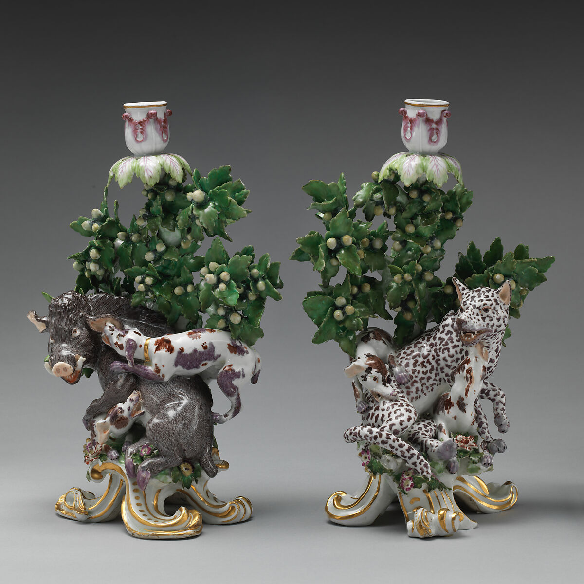 Candlestick (one of a pair), Chelsea Porcelain Manufactory (British, 1745–1784, Gold Anchor Period, 1759–69), Soft-paste porcelain, British, Chelsea