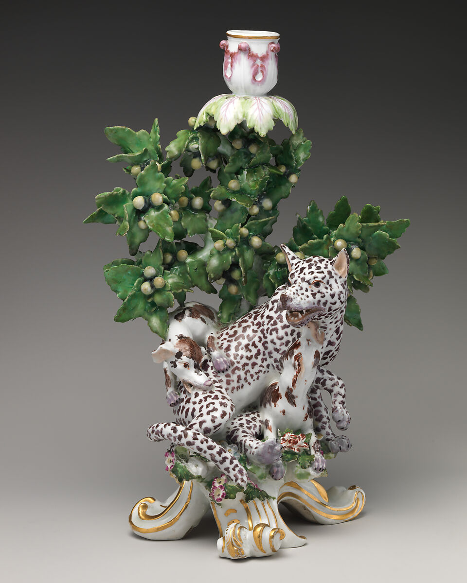 Candlestick (one of a pair), Chelsea Porcelain Manufactory (British, 1745–1784, Gold Anchor Period, 1759–69), Soft-paste porcelain, British, Chelsea 