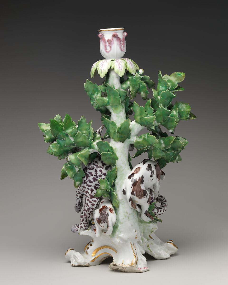 Candlestick (one of a pair), Chelsea Porcelain Manufactory (British, 1745–1784, Gold Anchor Period, 1759–69), Soft-paste porcelain, British, Chelsea