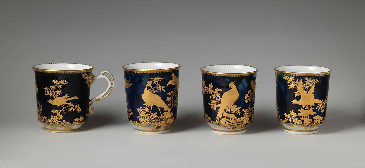 Coffee cups (4) (part of a service), Chelsea Porcelain Manufactory (British, 1745–1784, Gold Anchor Period, 1759–69), Soft-paste porcelain, British, Chelsea 