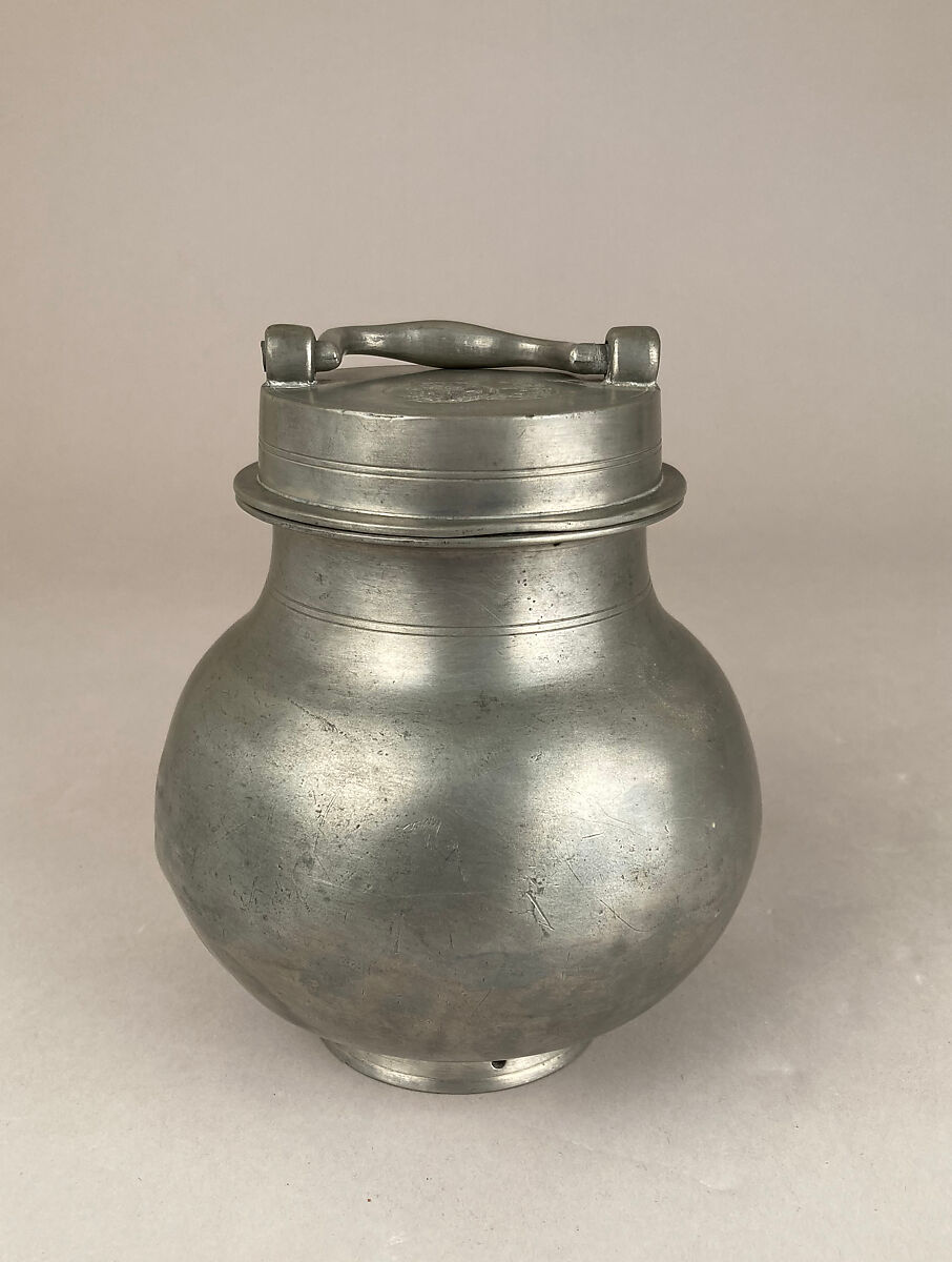 Jug with insetting and outside cover, Pewter, French 