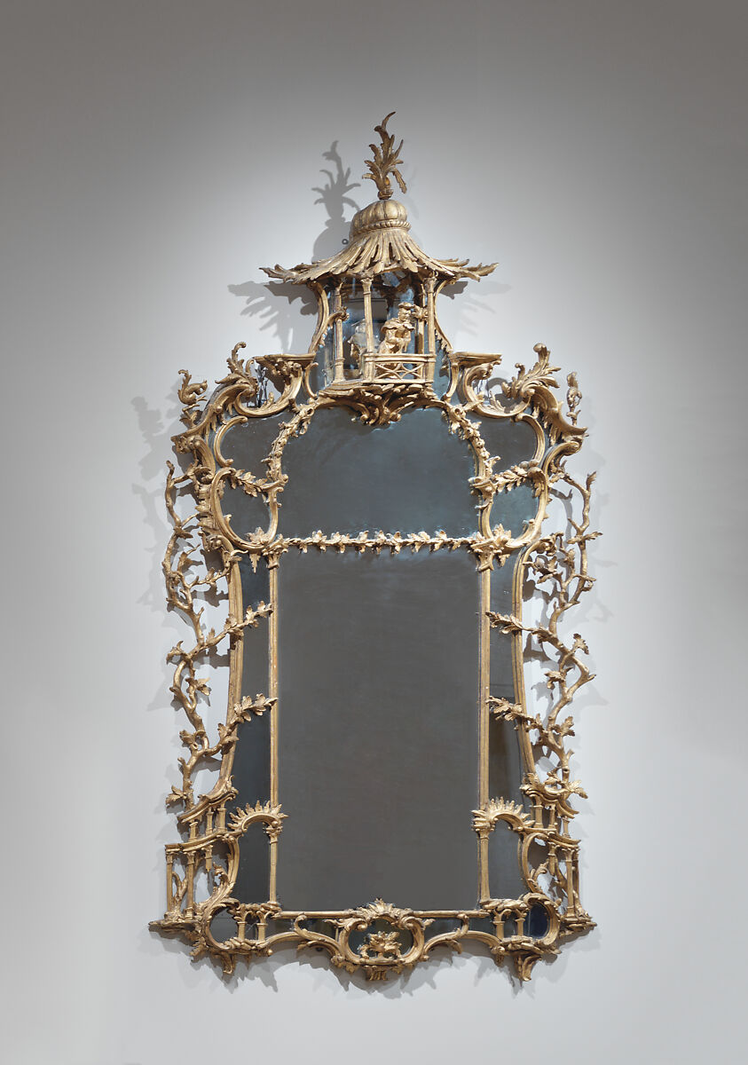 Pier glass mirror (one of a pair), Carved and gilt linden wood, glass, British 