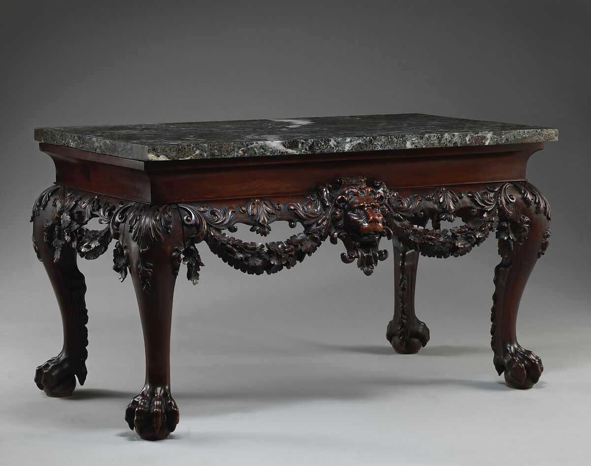 Side table (one of a pair), Mahogany, pine, verde antico marble, British