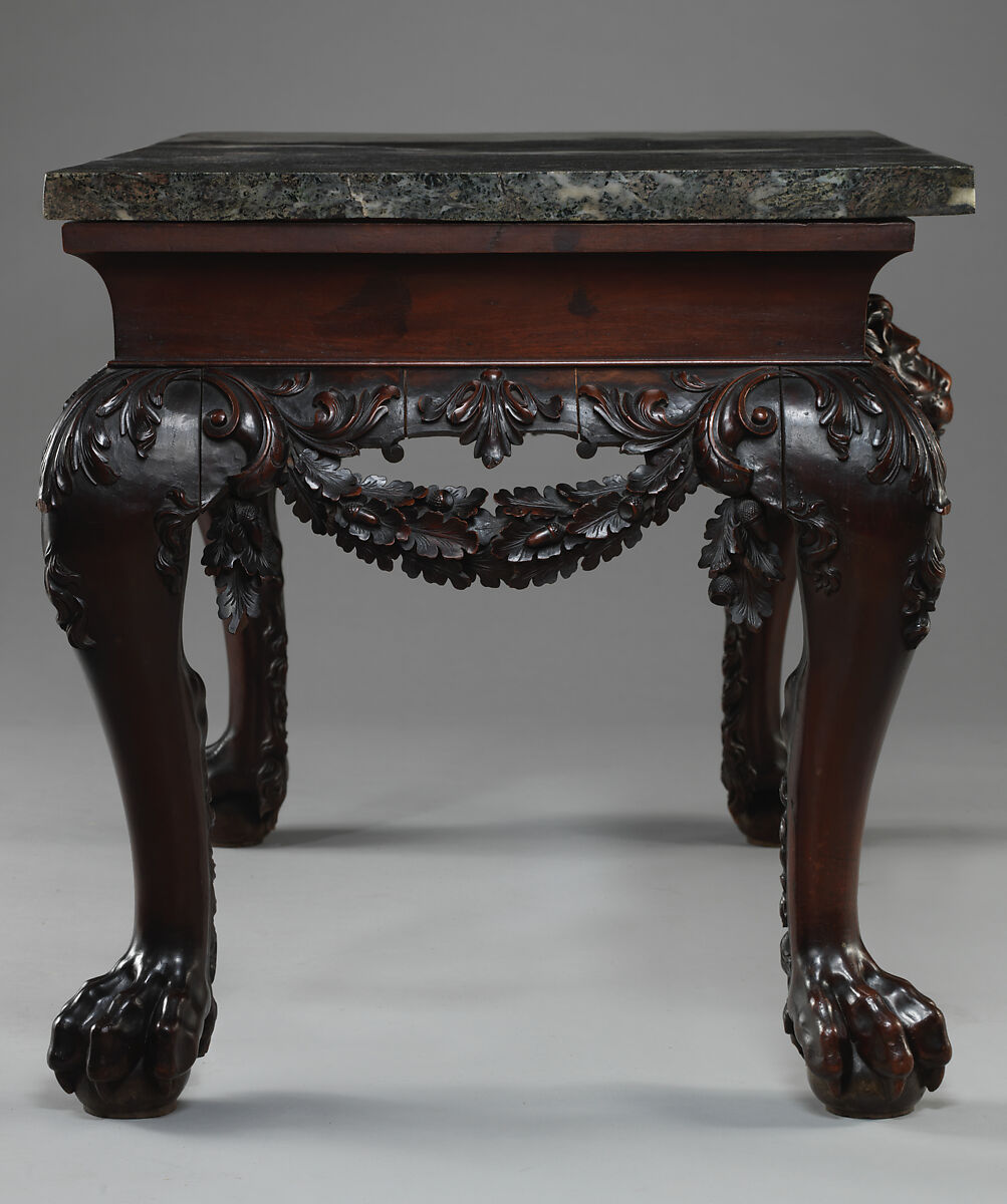 Side table (one of a pair), Mahogany, pine, verde antico marble, British