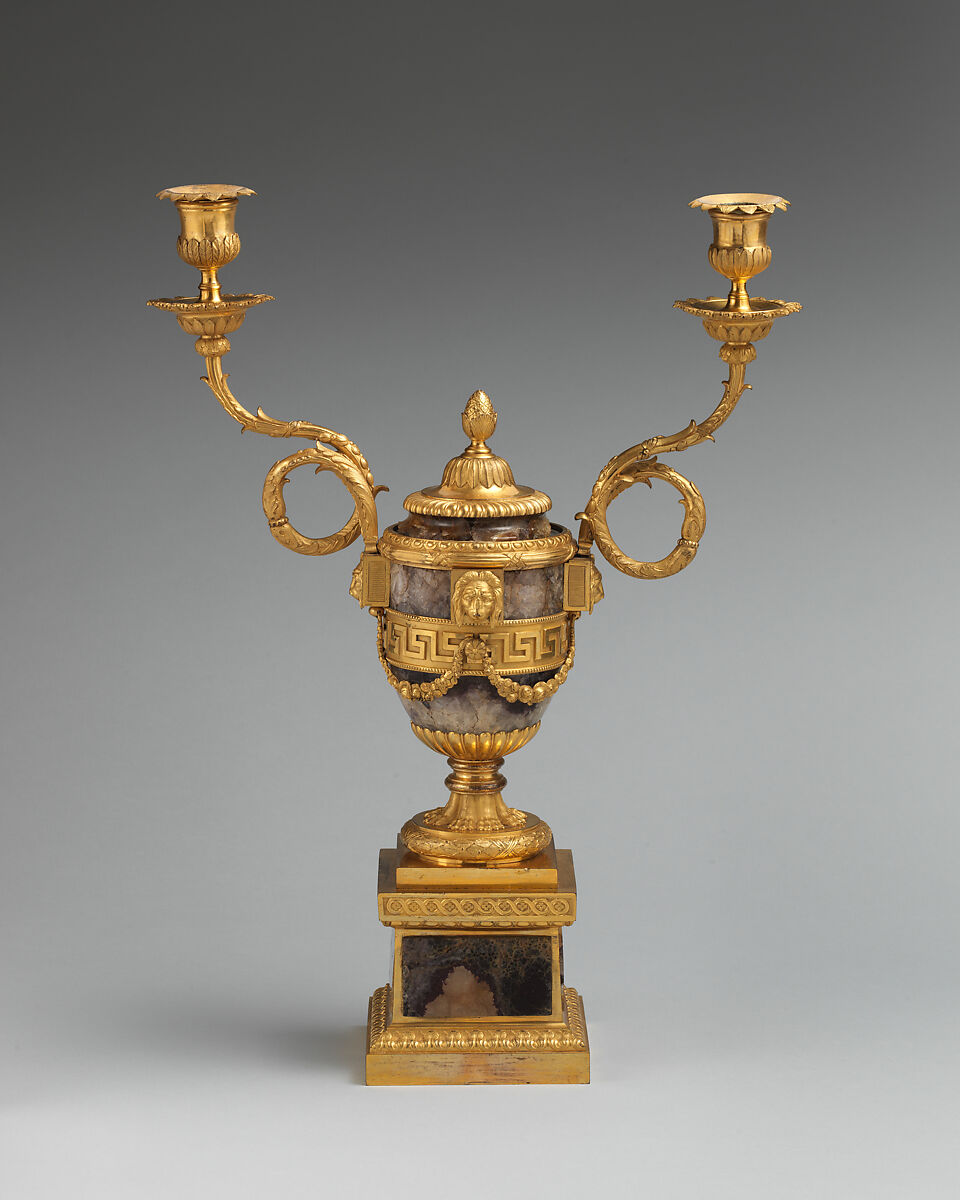 Candelabrum (one of a pair), Attributed to Matthew Boulton (British, Birmingham 1728–1809 Birmingham), Gilt bronze, Derbyshire spar, British