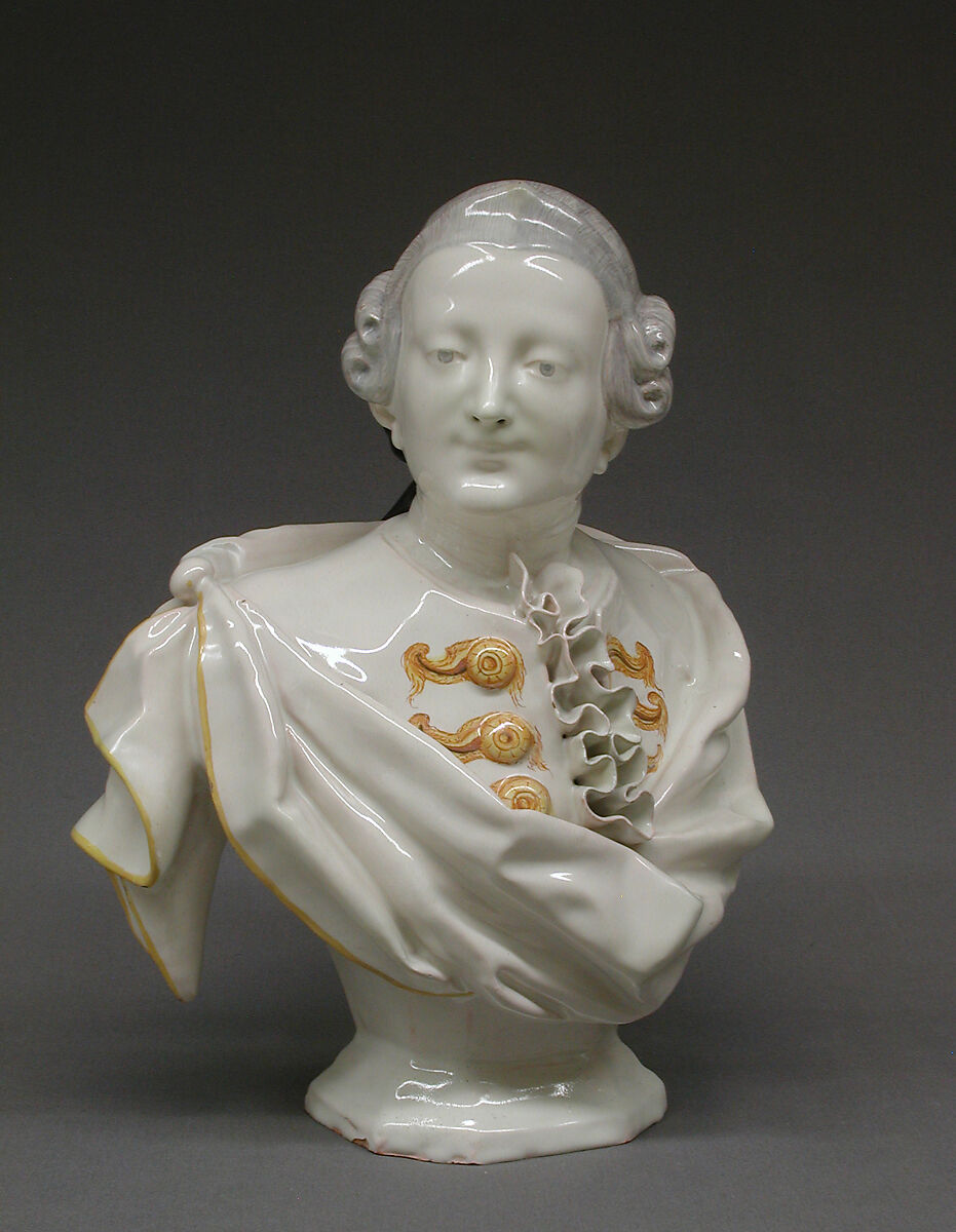 Bust of a Spanish nobleman, Alcora Manufactory (Spanish, 1727–1895), Tin-glazed earthenware, Spanish, Alcora