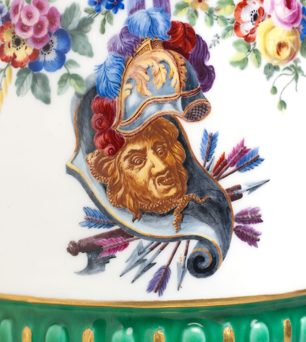 Vase with cover (Vase en tour) (one of a pair), Sèvres Manufactory (French, 1740–present), Soft-paste porcelain decorated in polychrome enamels, gold, French, Sèvres
