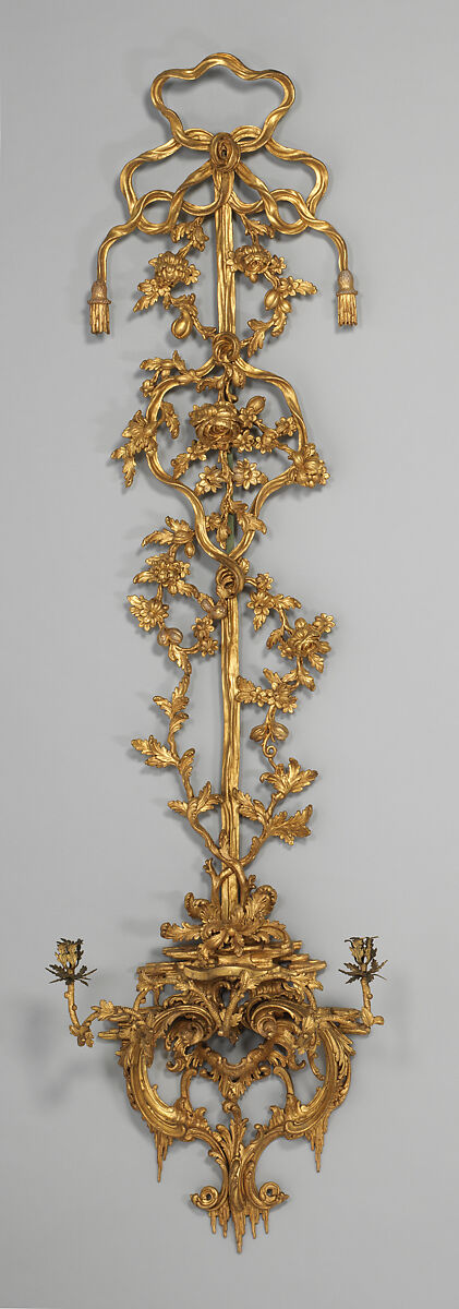 Wall sconce (one of a pair), Gilded pine, brass, British 