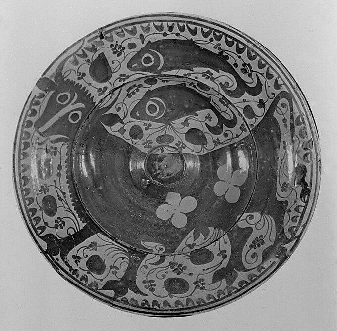 Dish, Tin-glazed and luster-painted earthenware, Spanish, possibly Valencia