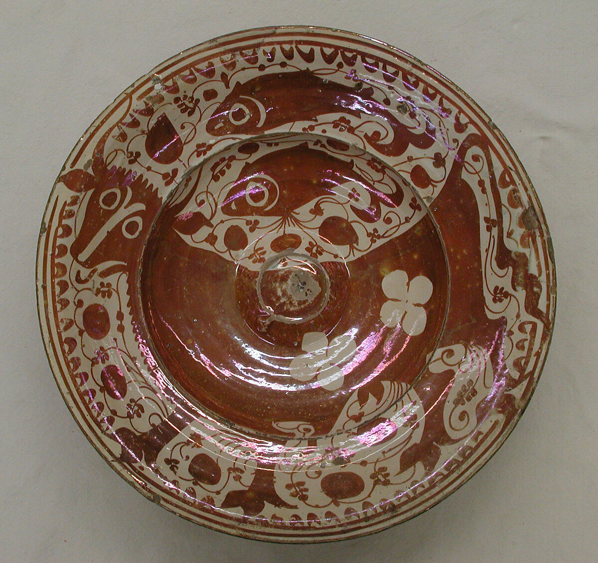 Dish, Tin-glazed and luster-painted earthenware, Spanish, possibly Valencia 