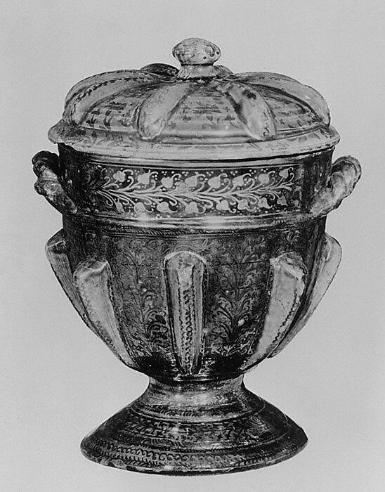 Vase with cover, Tin-glazed and luster-painted earthenware, Spanish, Valencia
