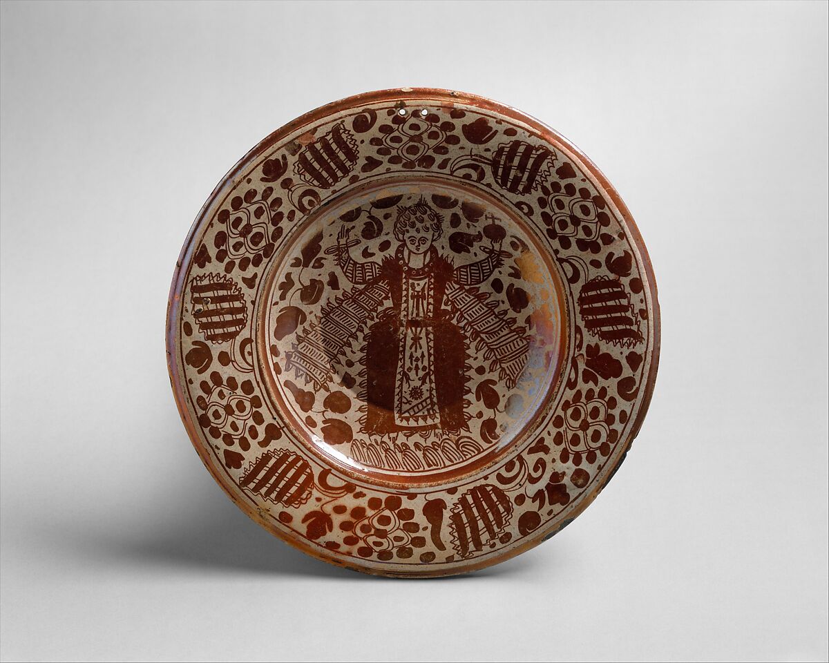 Dish with the Christ child, Tin-glazed and luster-painted earthenware, Spanish, Catalonia 