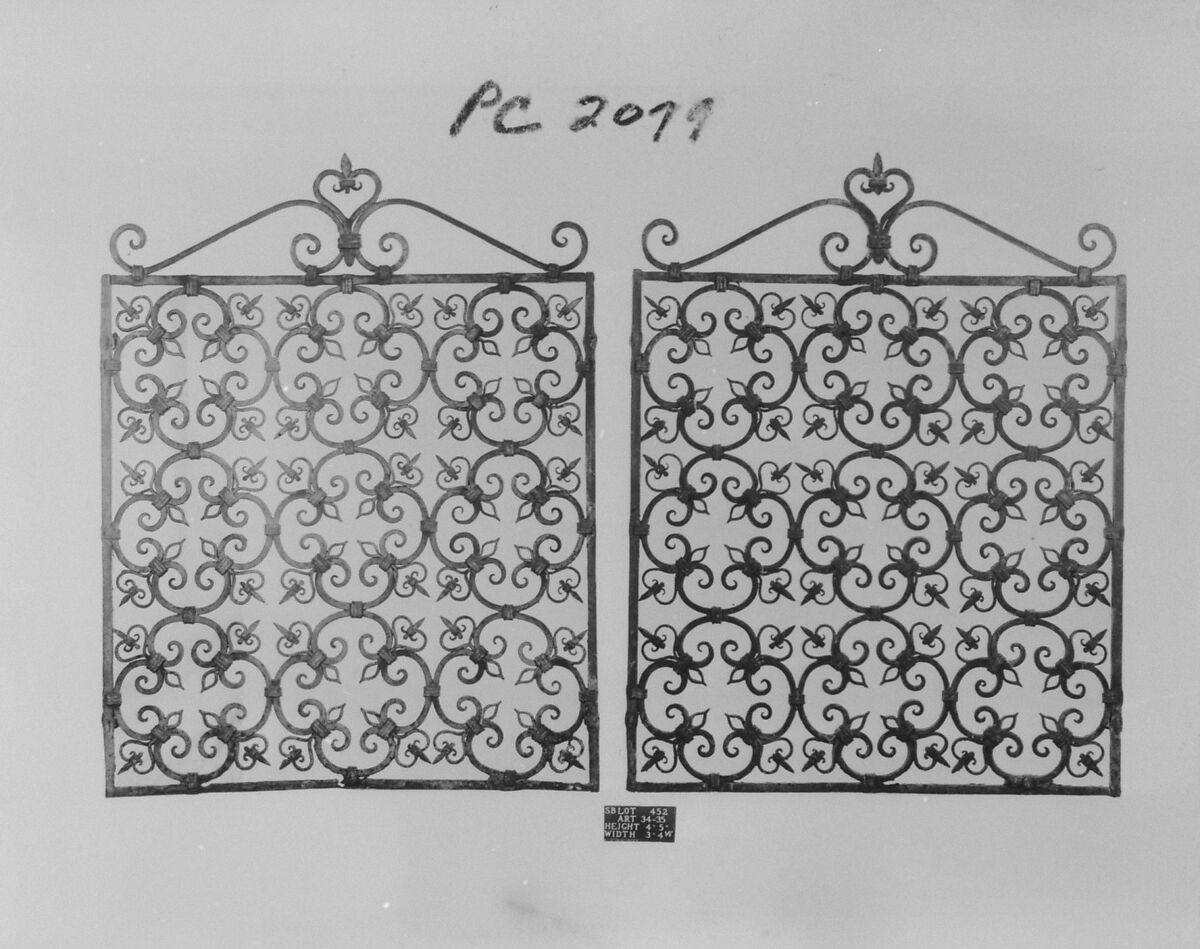 Pair of window guards, Wrought iron, Northern Italian 