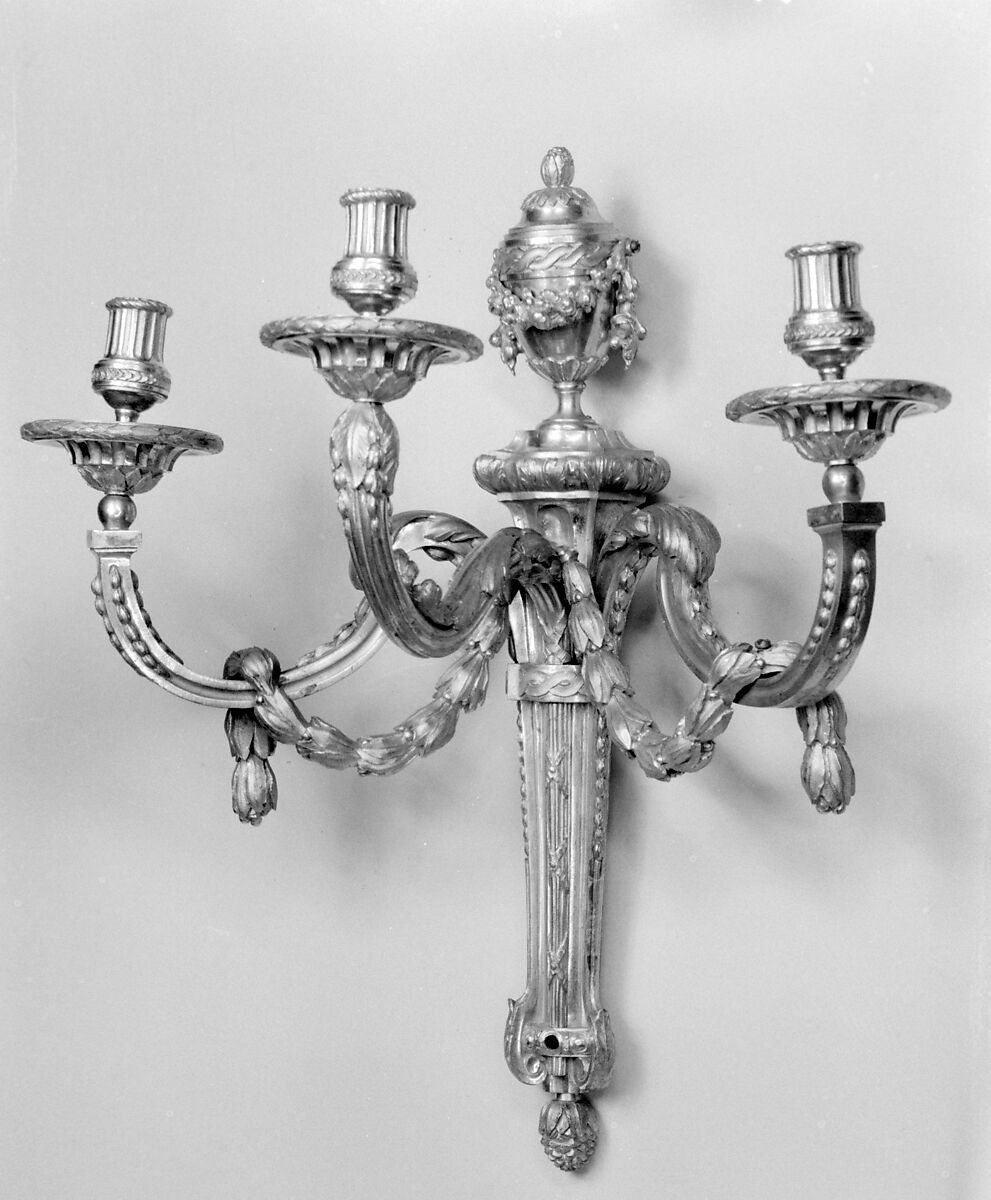Set of six wall sconces, Gilt bronze, French