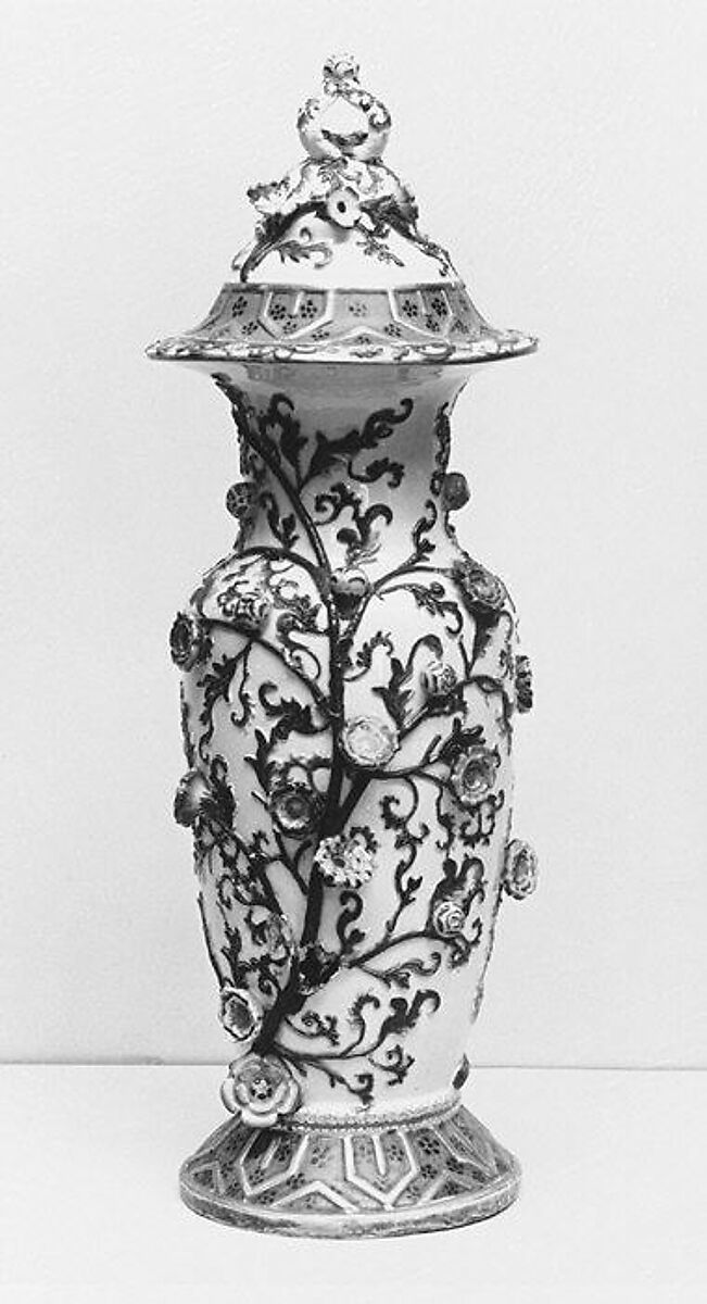 Pair of vases with covers, Lane Delph or imitator, Hard-paste porcelain, British, Staffordshire