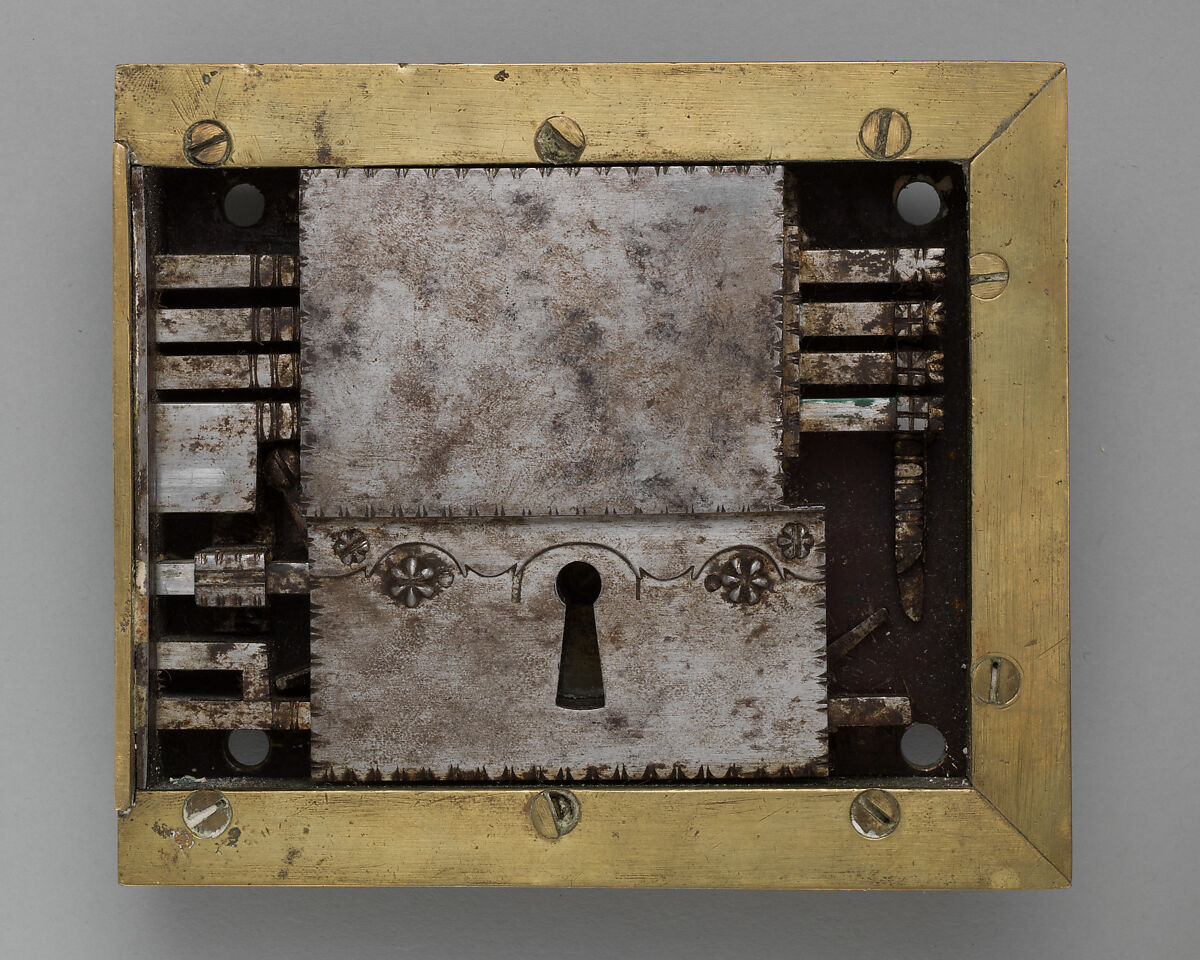 Lock, Attributed to John Wilkes, Steel, brass, wood, British, Birmingham
