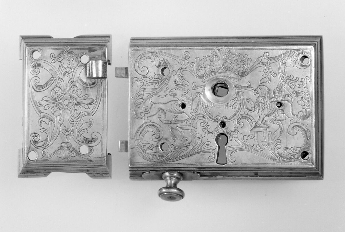 Lock and keeper, Brass, iron, British