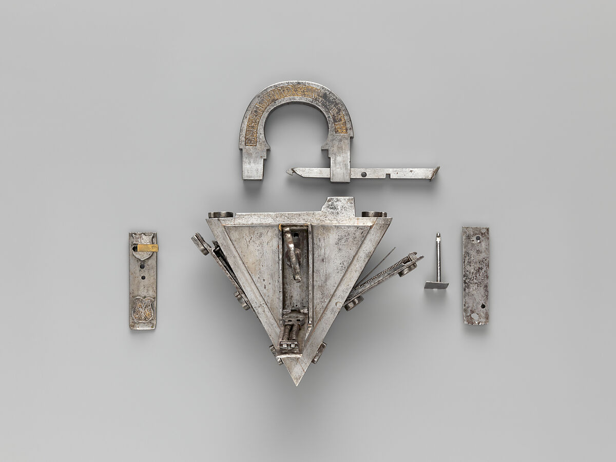 Padlock and key, André Omereler, Steel, partially gilded brass, Southern German