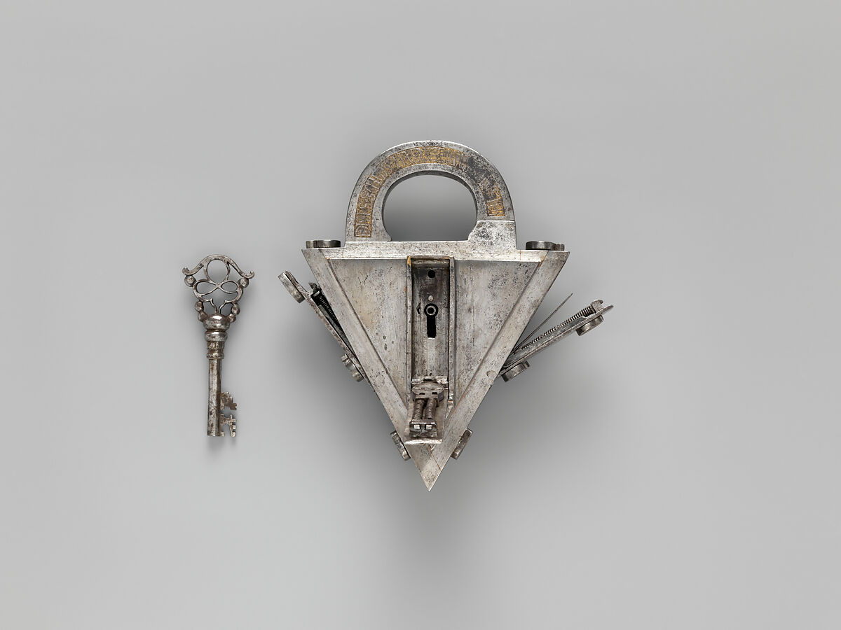 Padlock and key, André Omereler, Steel, partially gilded brass, Southern German