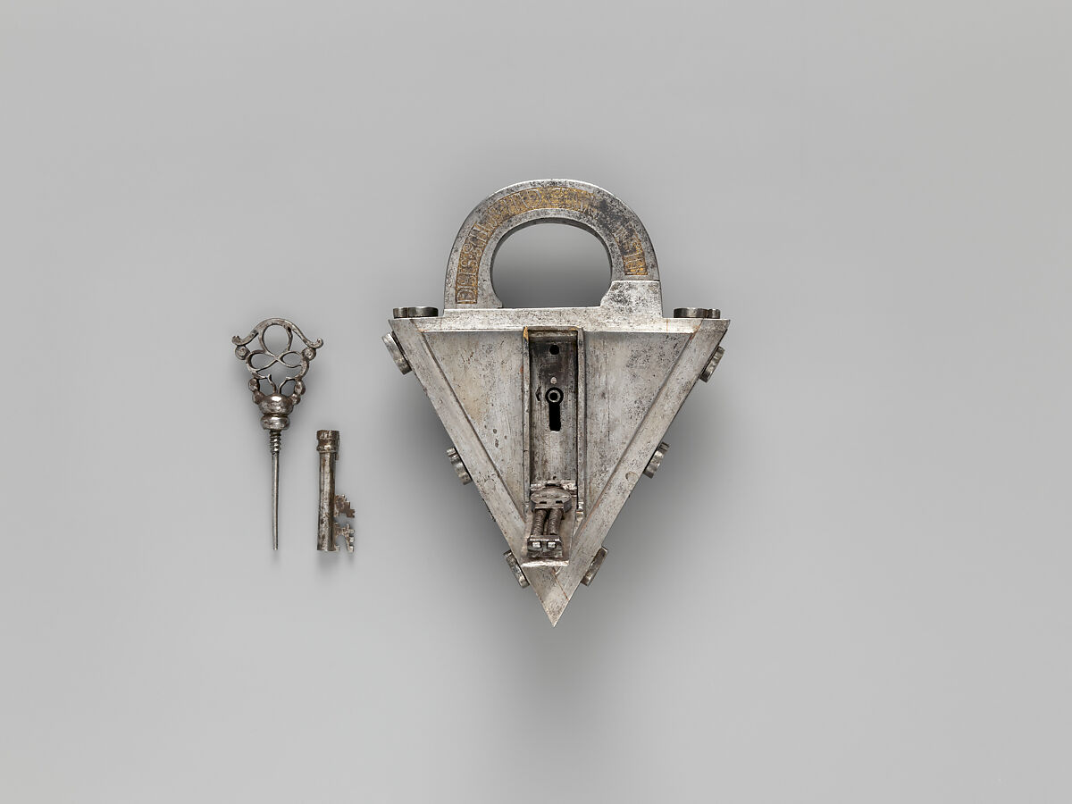 Padlock and key, André Omereler, Steel, partially gilded brass, Southern German