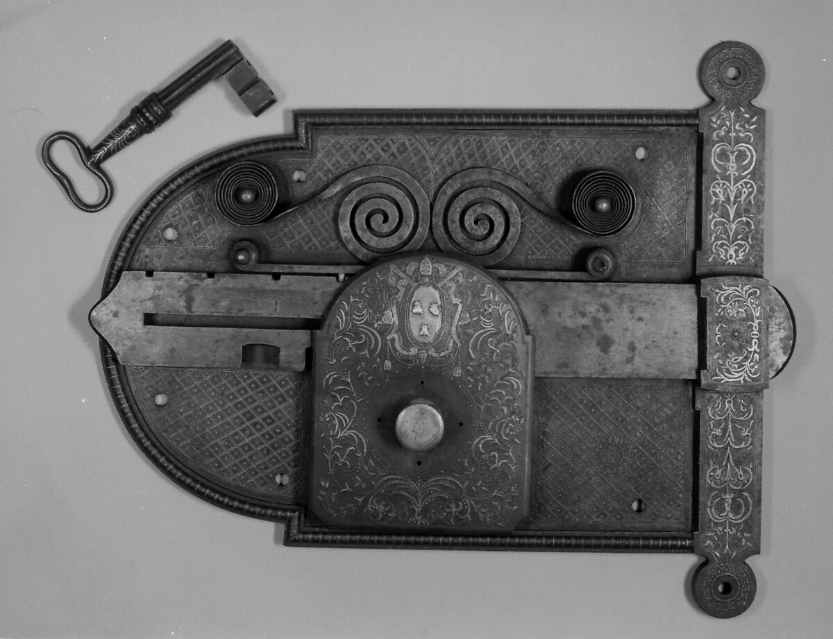 Lock and key, Iron, silver, Italian 
