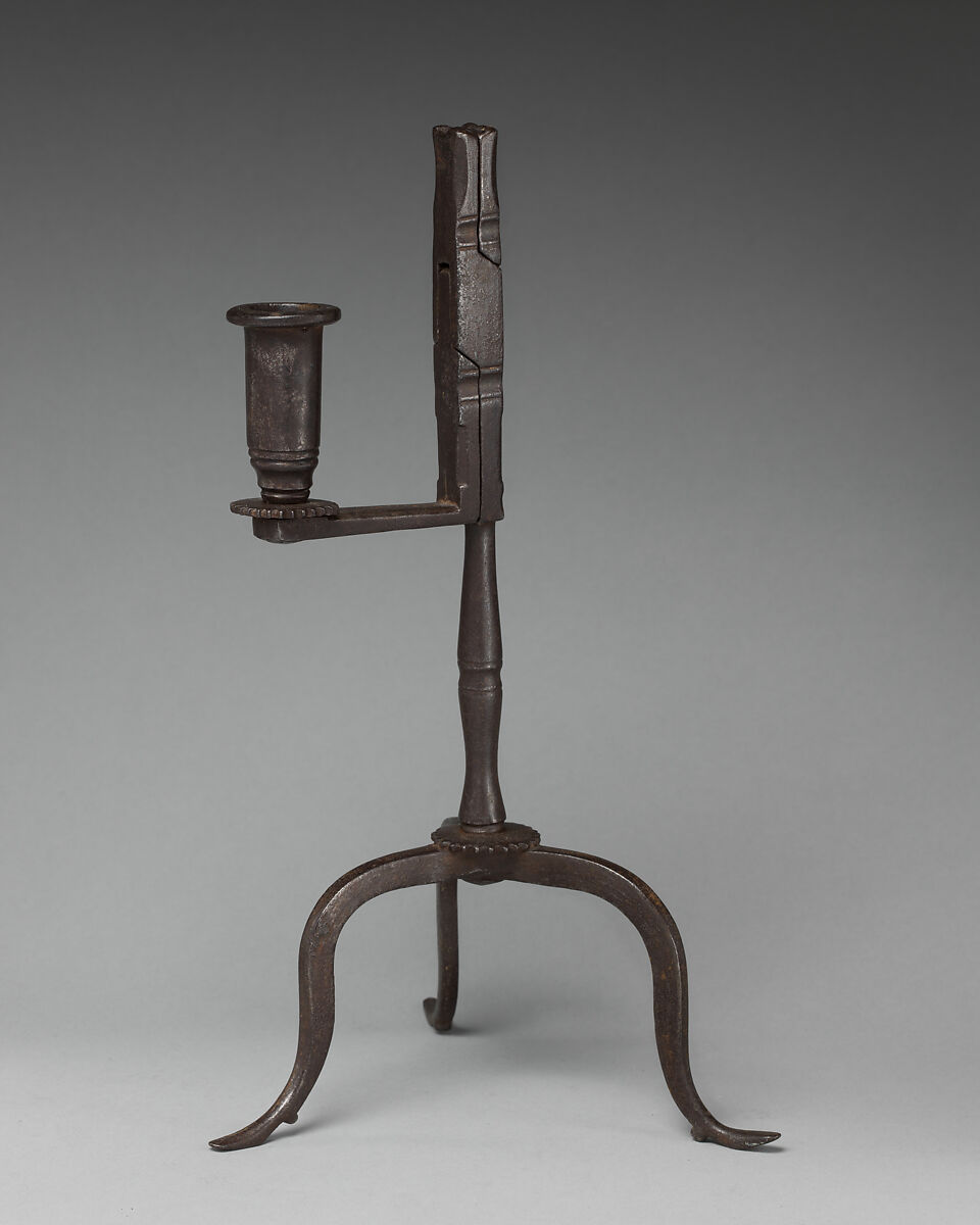 Candlestick and rushlight holder, Iron, British 