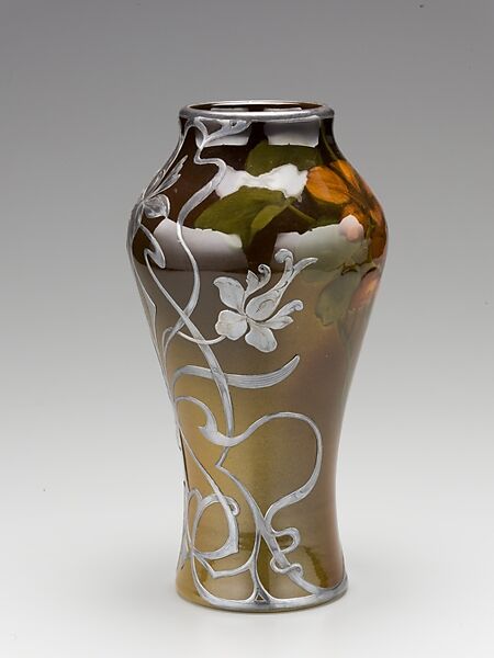 Vase, Rookwood Pottery Company (American, Cincinnati, Ohio 1880–1967), Earthenware, silver overlay, American